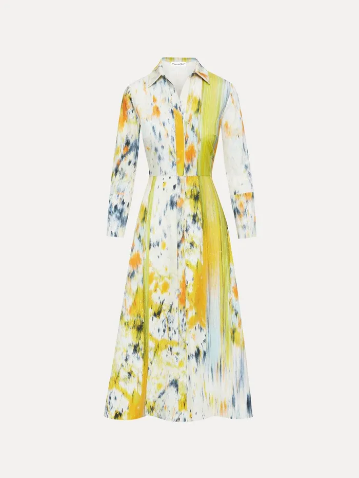 34 Sleeve Abstract Brushstroke Dress Citrine Multi Women Oscar De La Renta Dresses 34 Sleeve Abstract Brushstroke Dress Citrine Multi Women Oscar De La Renta Dresses