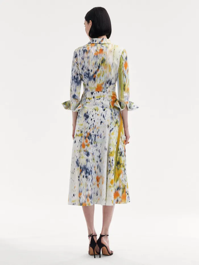 34 Sleeve Abstract Brushstroke Dress Citrine Multi Women Oscar De La Renta Dresses 34 Sleeve Abstract Brushstroke Dress Citrine Multi Women Oscar De La Renta Dresses