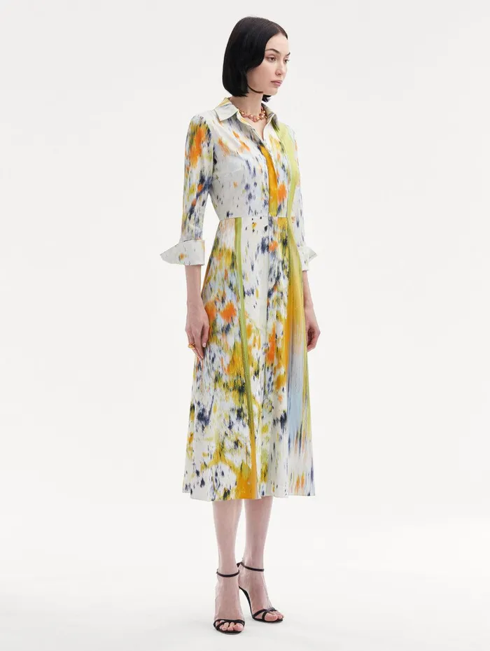 34 Sleeve Abstract Brushstroke Dress Citrine Multi Women Oscar De La Renta Dresses 34 Sleeve Abstract Brushstroke Dress Citrine Multi Women Oscar De La Renta Dresses