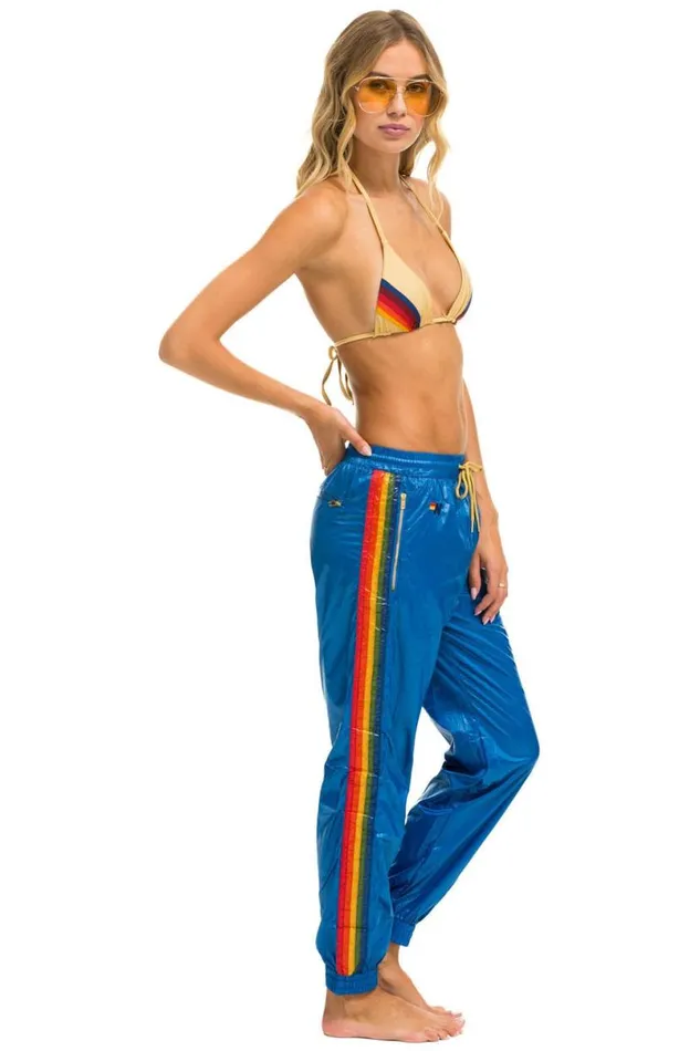 5 Stripe Wind Pant 8211 Snorkel Blue Glossy Women Aviator Nation Sweatpants
