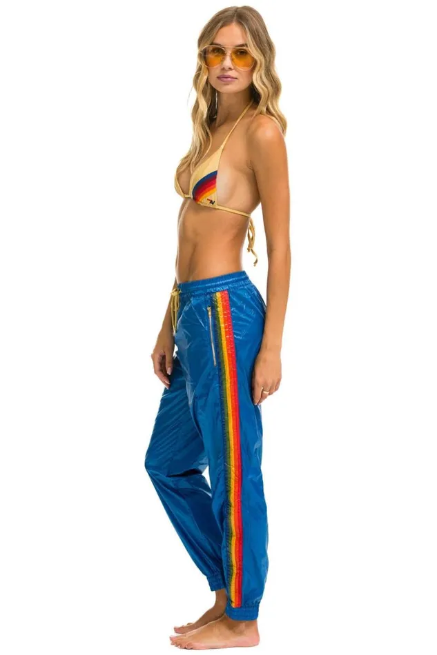 5 Stripe Wind Pant 8211 Snorkel Blue Glossy Women Aviator Nation Sweatpants