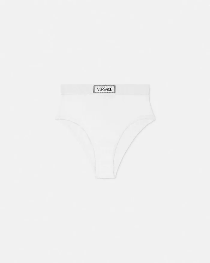 90s Vintage Logo Ribbed Briefs White Women Versace Bras and Briefs