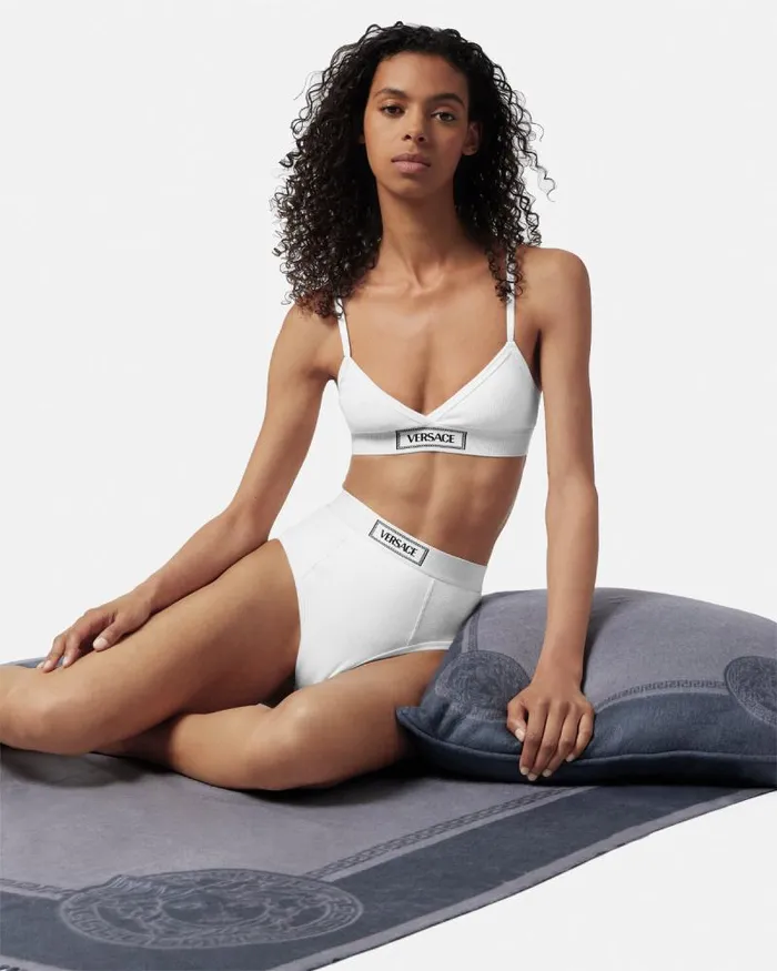 90s Vintage Logo Ribbed Briefs White Women Versace Bras and Briefs
