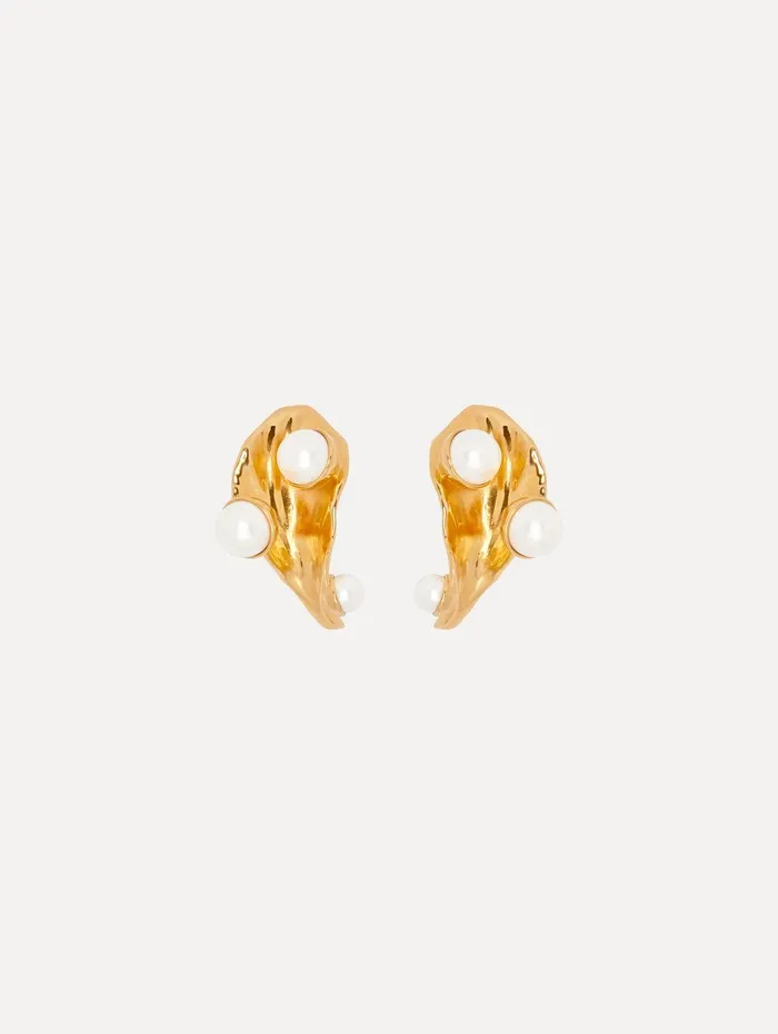 Abstract Leaf Pearl ClipOn Earrings Gold Women Oscar De La Renta Earrings