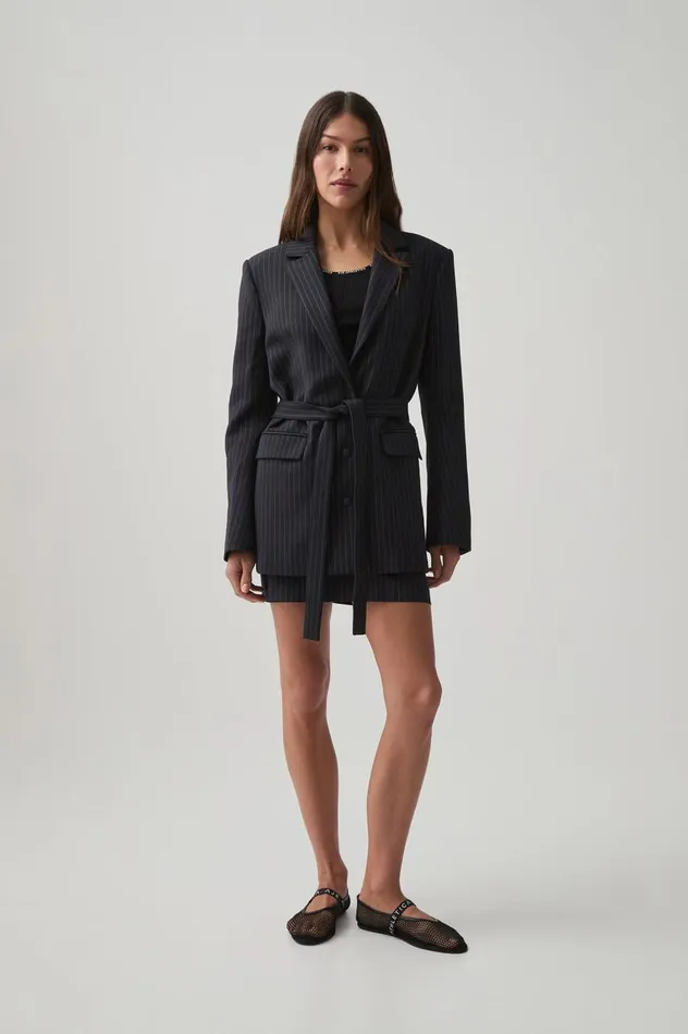 Aje Blazers Jackets and Coats Pinstripe Logo Belt Blazer 789 Navy Pinstripe 8211 Women