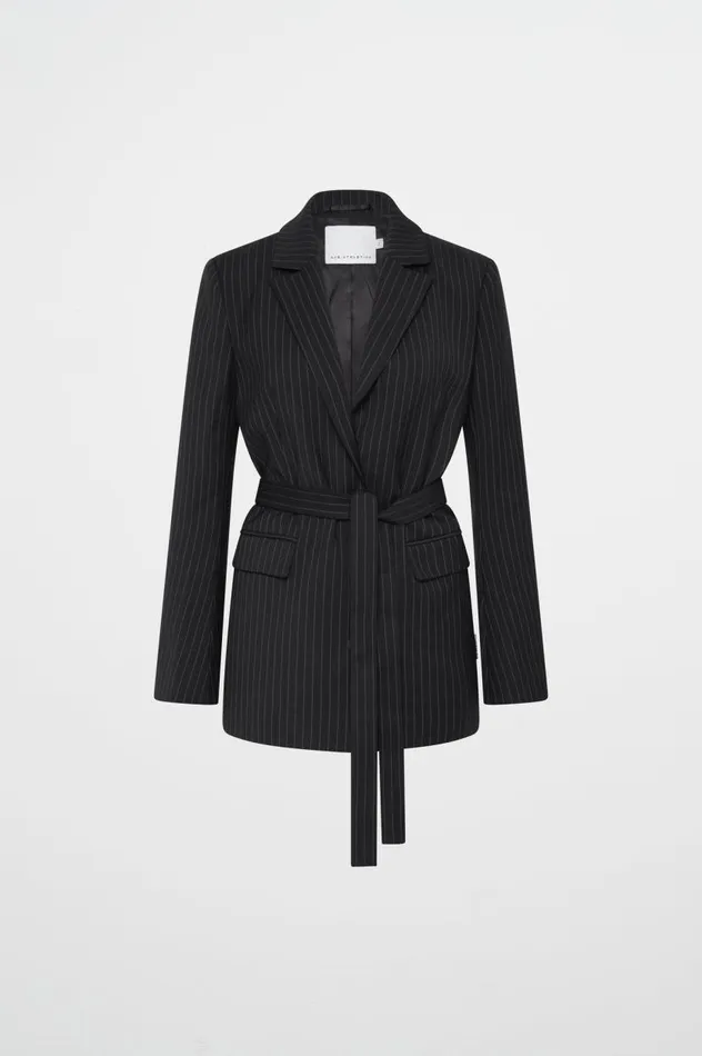 Aje Blazers Jackets and Coats Pinstripe Logo Belt Blazer 789 Navy Pinstripe 8211 Women