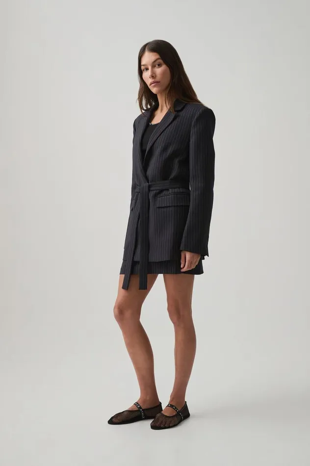 Aje Blazers Jackets and Coats Pinstripe Logo Belt Blazer 789 Navy Pinstripe 8211 Women