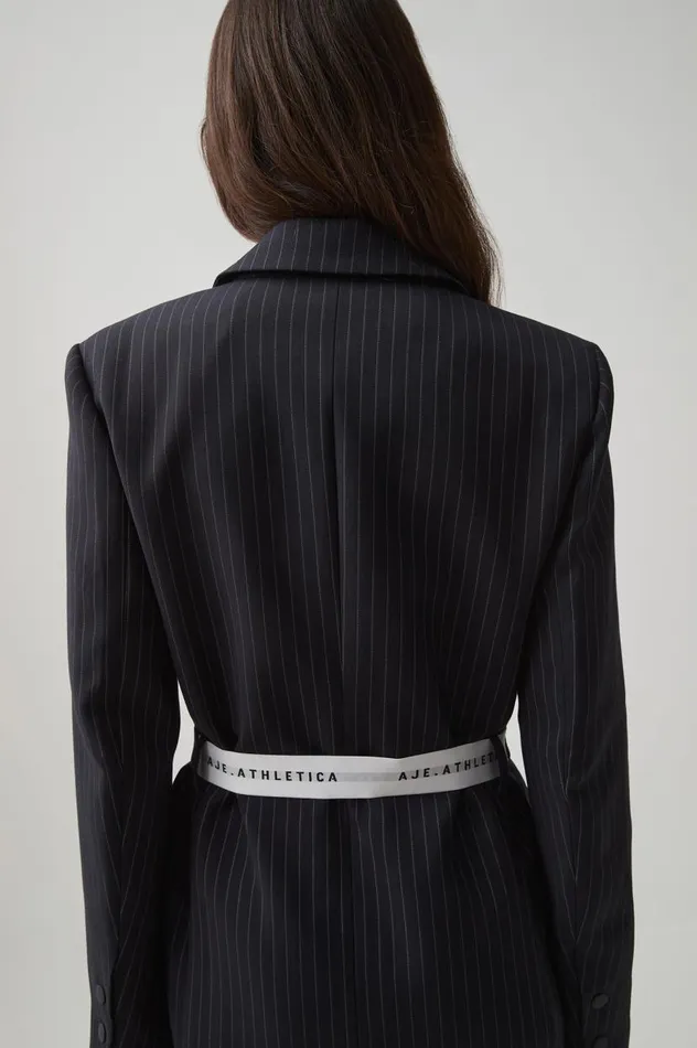 Aje Blazers Jackets and Coats Pinstripe Logo Belt Blazer 789 Navy Pinstripe 8211 Women
