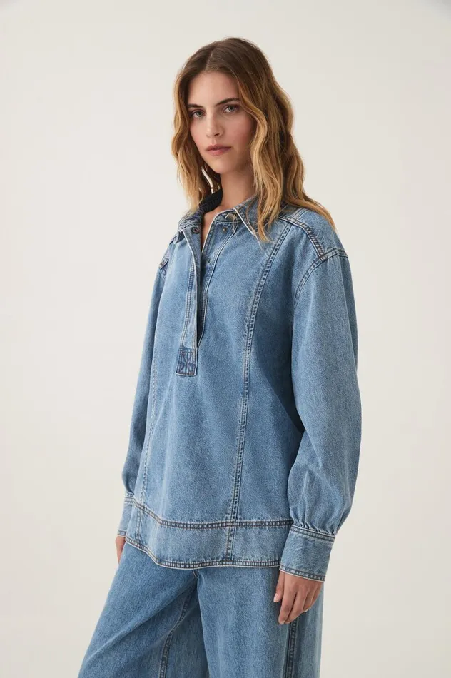 Aje Denim Outline Denim Shirt Coastal Blue 8211 Women