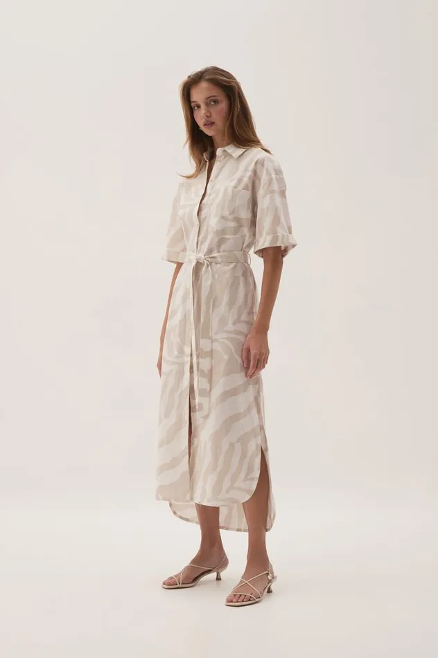 Aje Dresses Airlie Relaxed Shirt Dress Oatmeal Zebra 8211 Women
