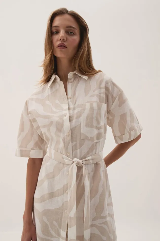 Aje Dresses Airlie Relaxed Shirt Dress Oatmeal Zebra 8211 Women