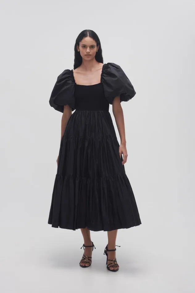 Aje Dresses Casa Puff Sleeve Midi Dress Black 8211 Women