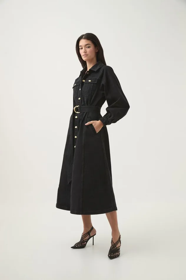 Aje Dresses Maya Denim Midi Dress Black 8211 Women Aje Dresses Maya Denim Midi Dress Black 8211 Women