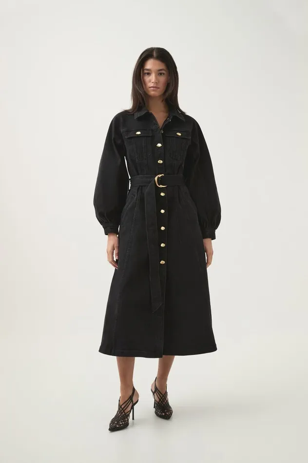 Aje Dresses Maya Denim Midi Dress Black 8211 Women Aje Dresses Maya Denim Midi Dress Black 8211 Women