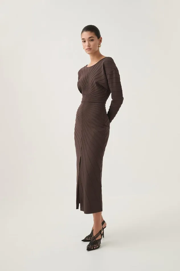 Aje Dresses Modernist Cocoon Midi Dress Umber Brown 8211 Women