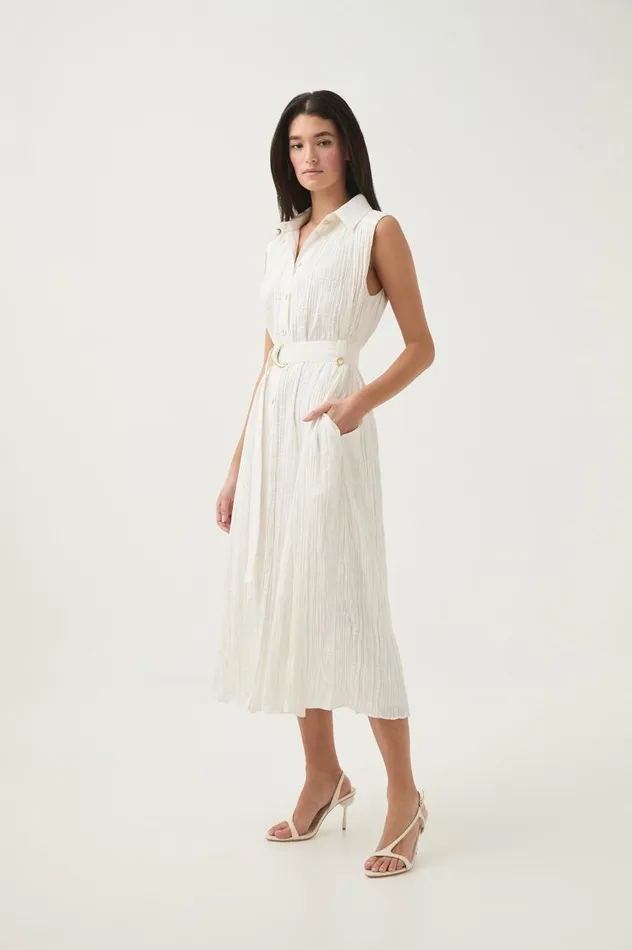 Aje Dresses Risen Crushed Pleat Midi Dress Ivory 8211 Women