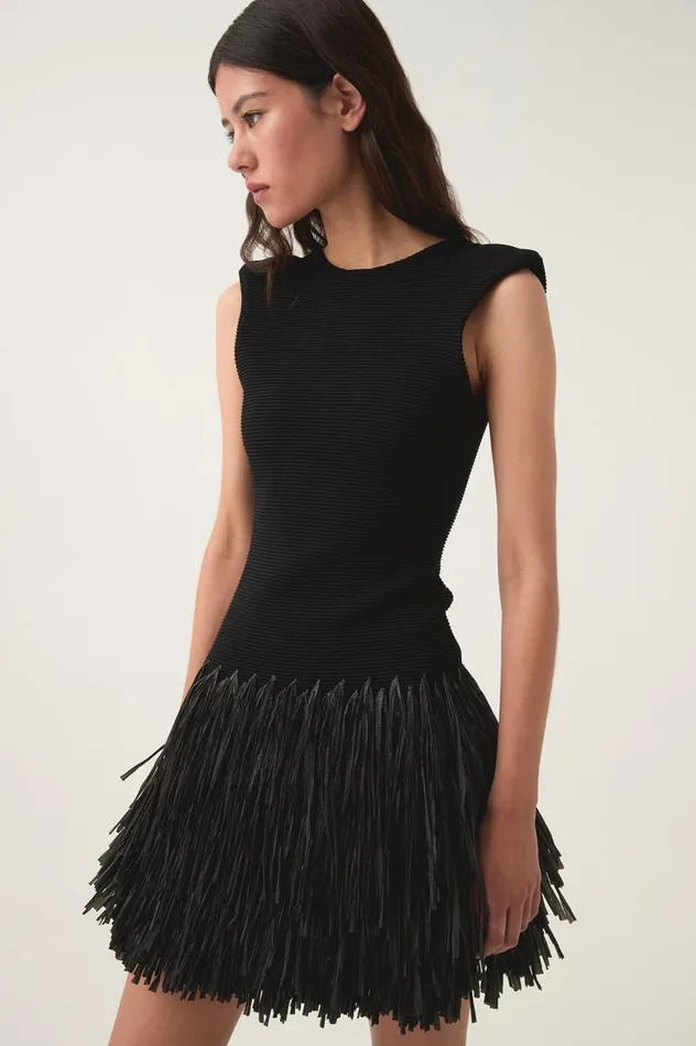 Aje Dresses Rushes Raffia Knit Mini Dress Black 8211 Women