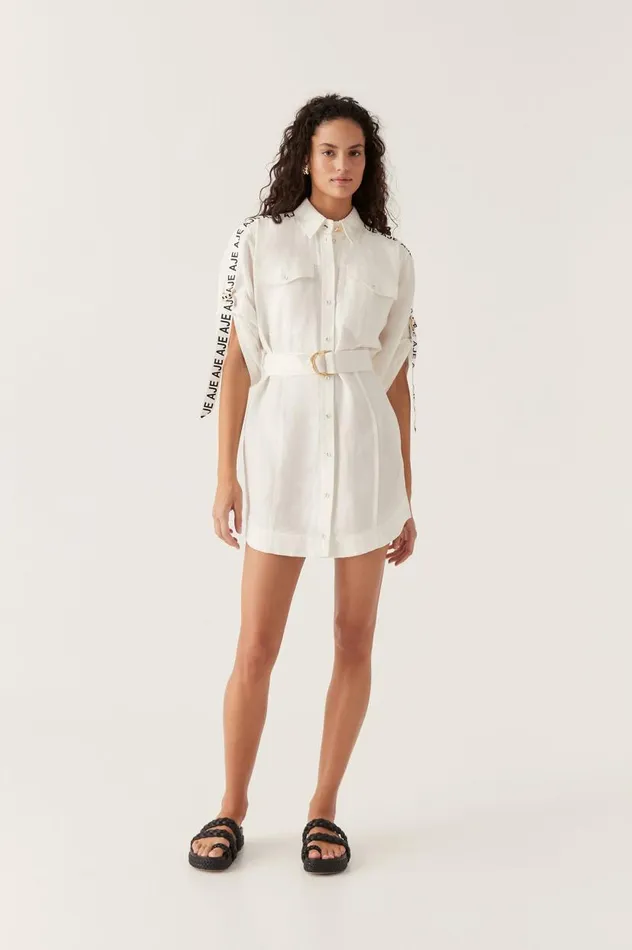Aje Dresses Signal Logo Shirt Mini Dress Ivory 8211 Women