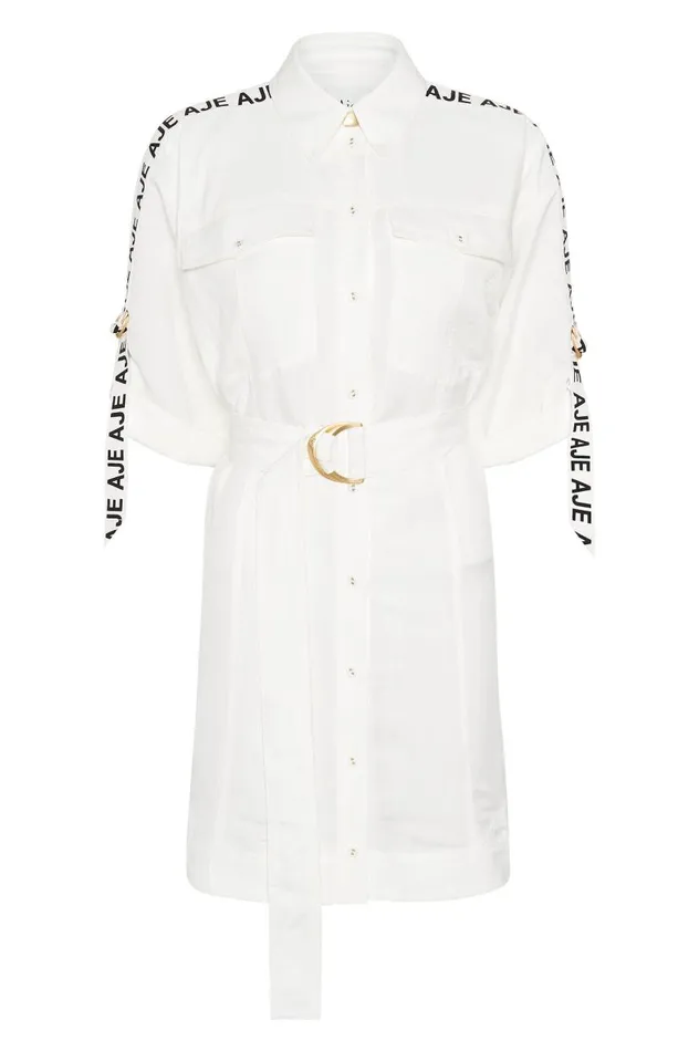Aje Dresses Signal Logo Shirt Mini Dress Ivory 8211 Women Aje Dresses Signal Logo Shirt Mini Dress Ivory 8211 Women