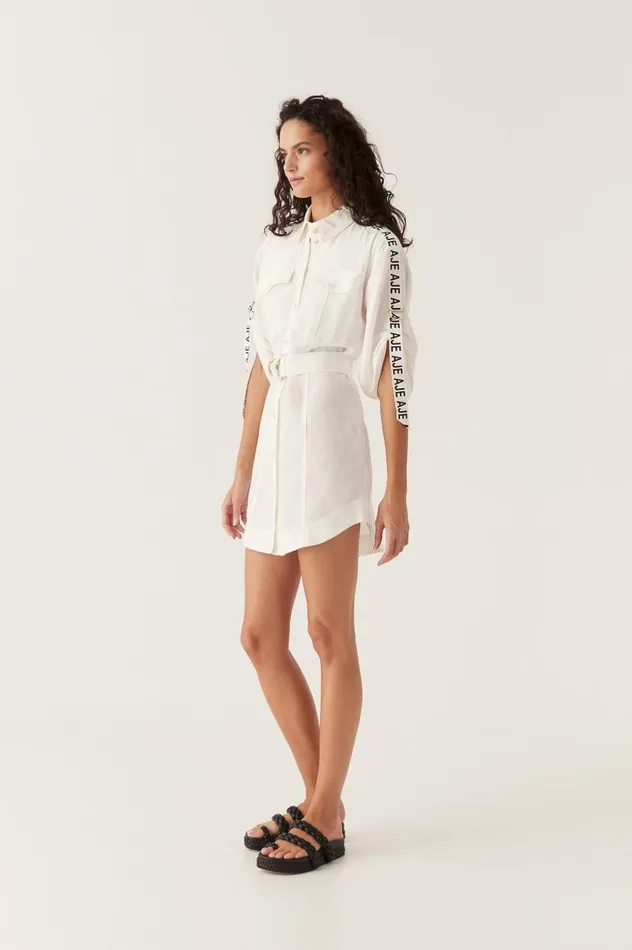 Aje Dresses Signal Logo Shirt Mini Dress Ivory 8211 Women Aje Dresses Signal Logo Shirt Mini Dress Ivory 8211 Women