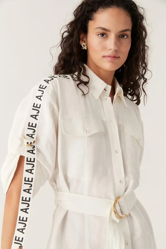 Aje Dresses Signal Logo Shirt Mini Dress Ivory 8211 Women Aje Dresses Signal Logo Shirt Mini Dress Ivory 8211 Women