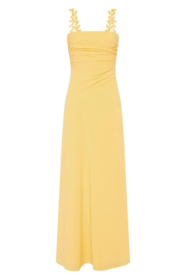 Aje Dresses Soulful Pom Pom Midi Dress Soft Yellow 8211 Women Aje Dresses Soulful Pom Pom Midi Dress Soft Yellow 8211 Women