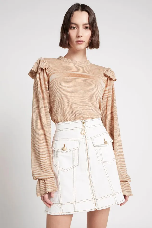Aje Knitwear and Jumpers Lily Frill Knit Jumper Light Beigemulti 8211 Women