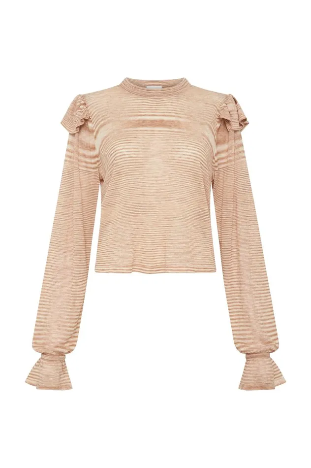 Aje Knitwear and Jumpers Lily Frill Knit Jumper Light Beigemulti 8211 Women