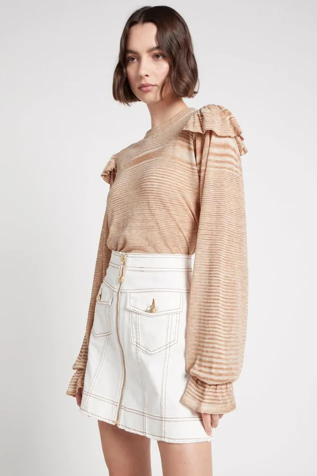 Aje Knitwear and Jumpers Lily Frill Knit Jumper Light Beigemulti 8211 Women