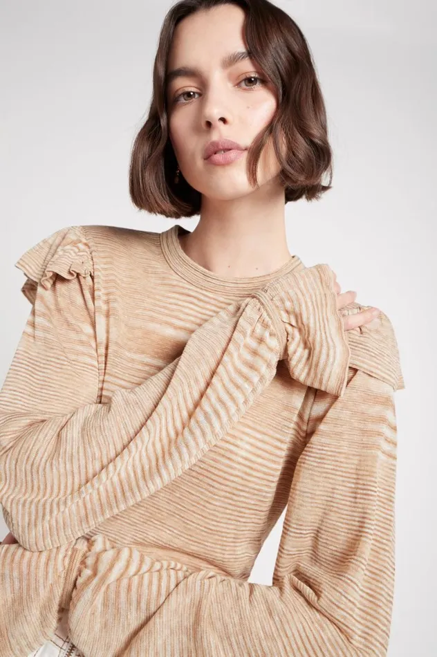 Aje Knitwear and Jumpers Lily Frill Knit Jumper Light Beigemulti 8211 Women