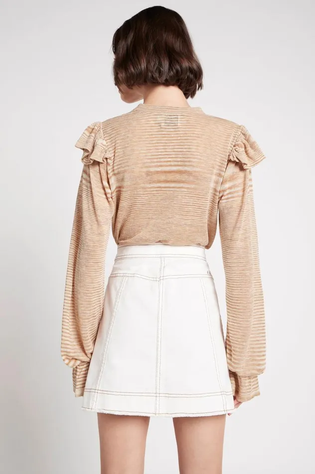 Aje Knitwear and Jumpers Lily Frill Knit Jumper Light Beigemulti 8211 Women