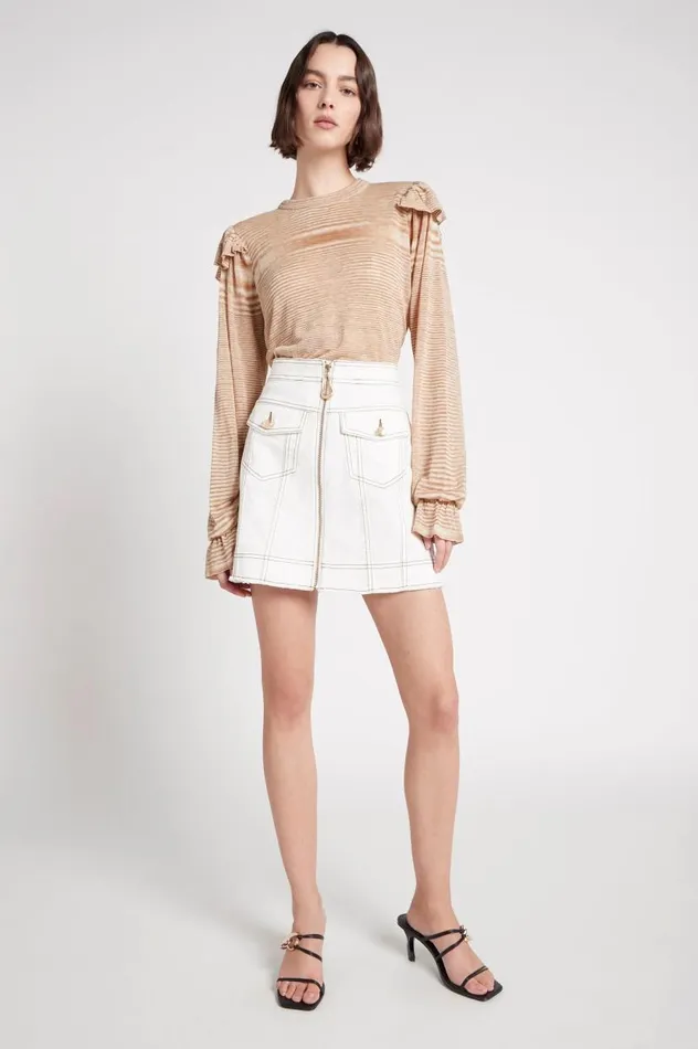 Aje Knitwear and Jumpers Lily Frill Knit Jumper Light Beigemulti 8211 Women