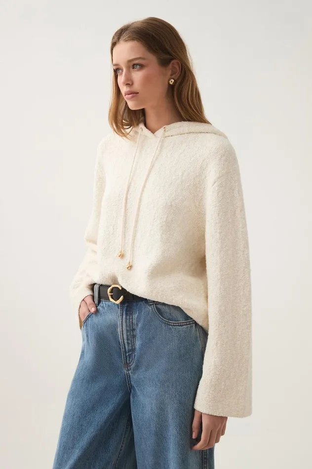 Aje Knitwear and Jumpers Lyla Knit Hoodie Ivory 8211 Women Aje Knitwear and Jumpers Lyla Knit Hoodie Ivory 8211 Women