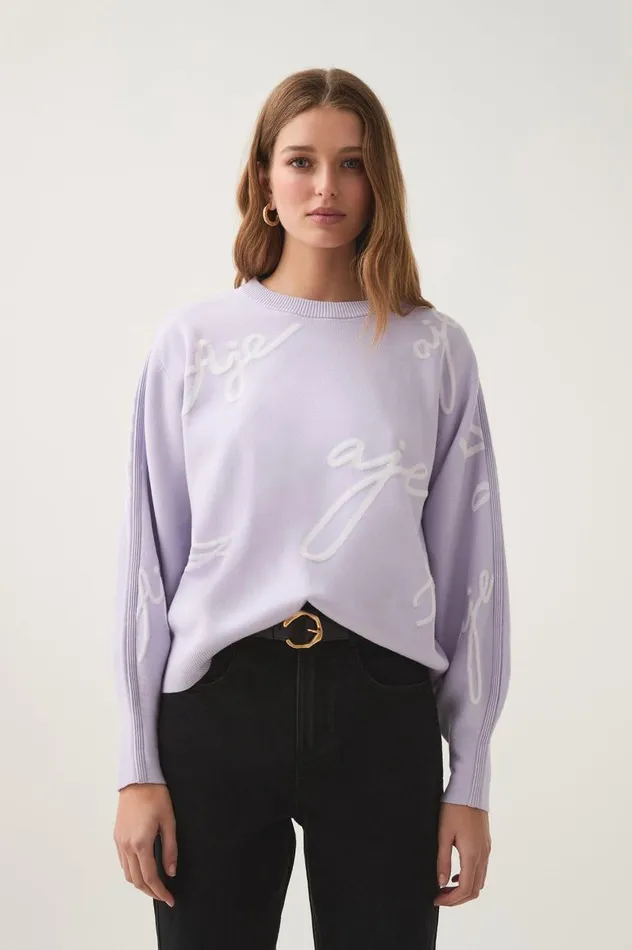Aje Knitwear and Jumpers Resemblance Logo Knit Lilac ivory 8211 Women Aje Knitwear and Jumpers Resemblance Logo Knit Lilac ivory 8211 Women