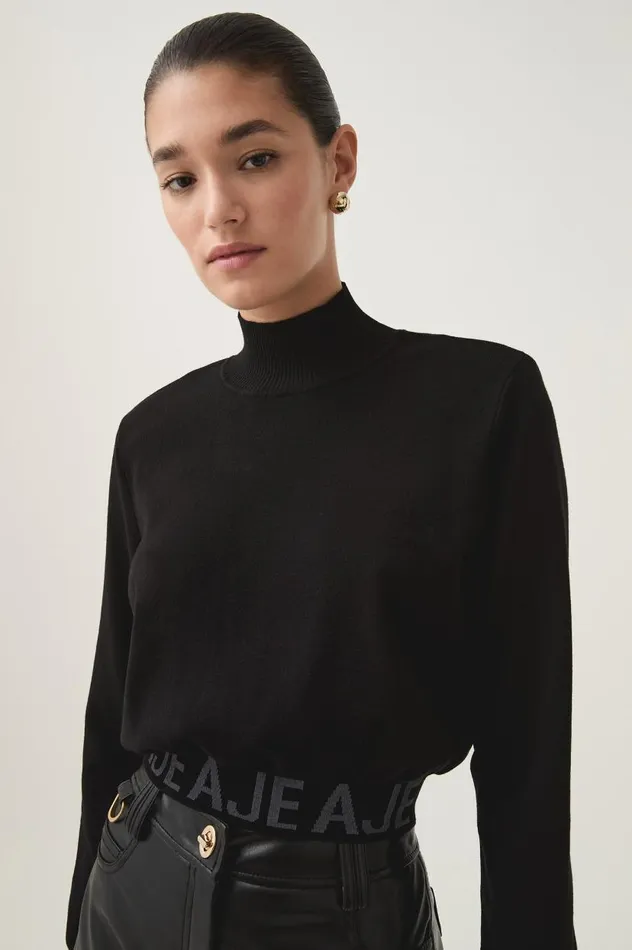 Aje Knitwear and Jumpers Soloist Logo Cropped Knit Black 8211 Women