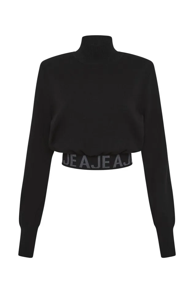 Aje Knitwear and Jumpers Soloist Logo Cropped Knit Black 8211 Women Aje Knitwear and Jumpers Soloist Logo Cropped Knit Black 8211 Women