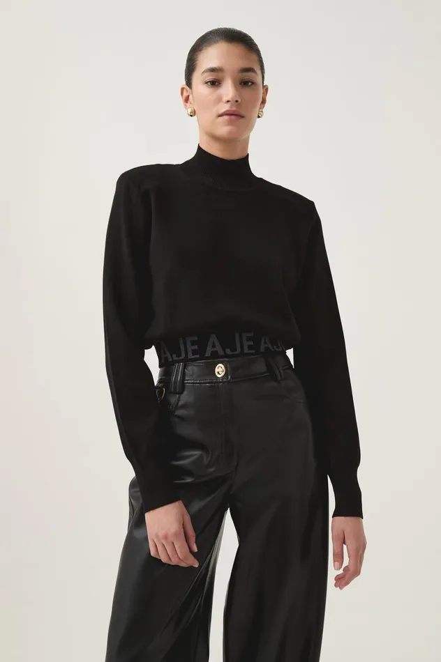 Aje Knitwear and Jumpers Soloist Logo Cropped Knit Black 8211 Women Aje Knitwear and Jumpers Soloist Logo Cropped Knit Black 8211 Women