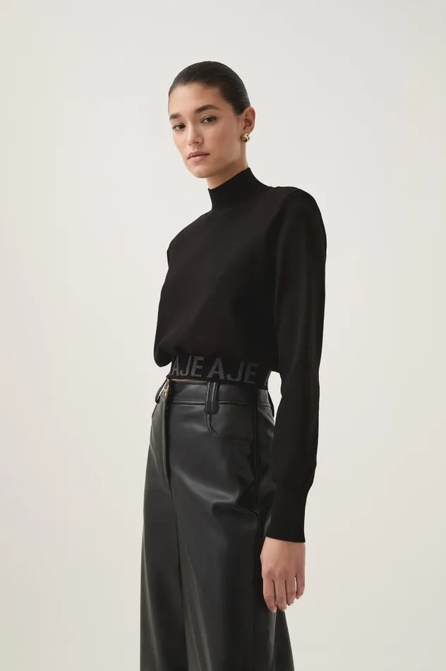 Aje Knitwear and Jumpers Soloist Logo Cropped Knit Black 8211 Women Aje Knitwear and Jumpers Soloist Logo Cropped Knit Black 8211 Women
