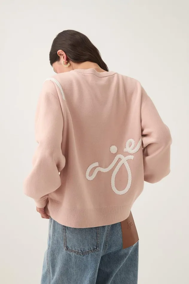 Aje Knitwear and Jumpers Symbol Calligraphy Knit Jumper Blush Pinkivory 8211 Women Aje Knitwear and Jumpers Symbol Calligraphy Knit Jumper Blush Pinkivory 8211 Women
