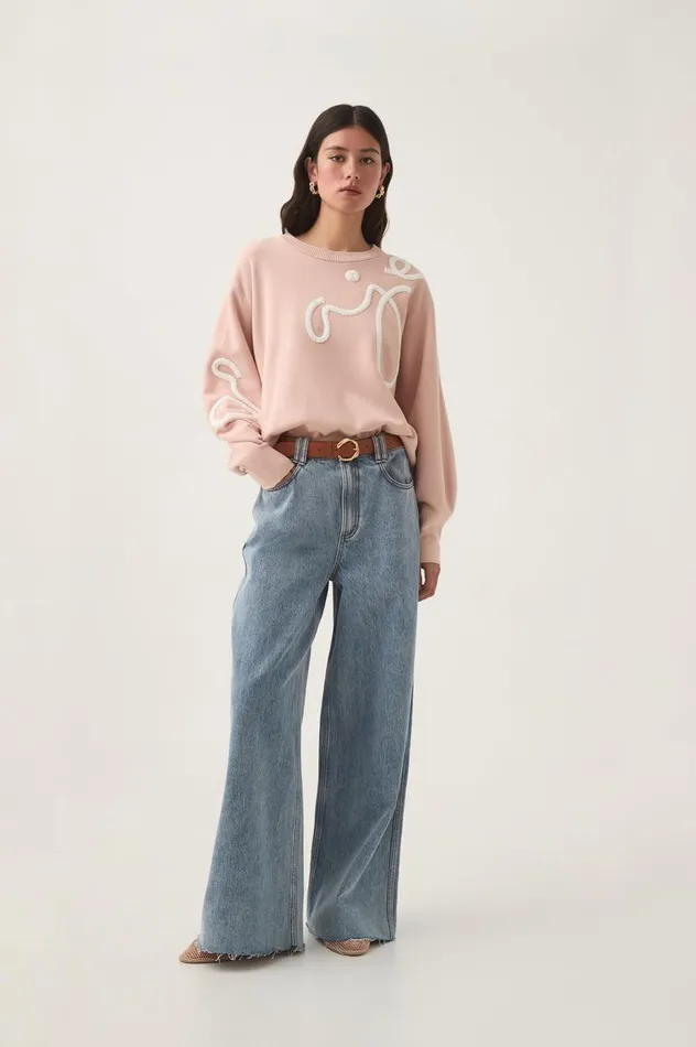 Aje Knitwear and Jumpers Symbol Calligraphy Knit Jumper Blush Pinkivory 8211 Women Aje Knitwear and Jumpers Symbol Calligraphy Knit Jumper Blush Pinkivory 8211 Women