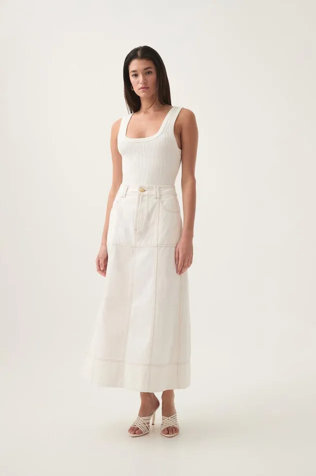 Aje Skirts Emilie Denim Midi Skirt White 8211 Women