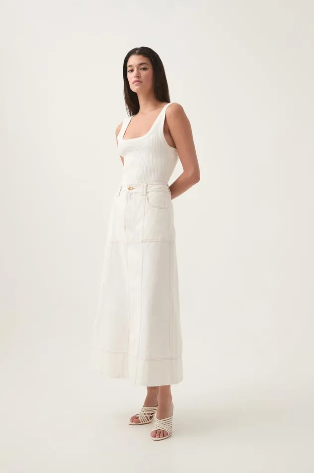 Aje Skirts Emilie Denim Midi Skirt White 8211 Women Aje Skirts Emilie Denim Midi Skirt White 8211 Women