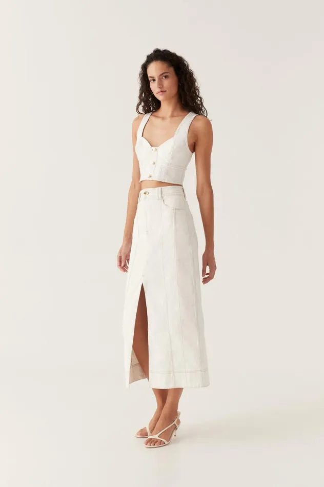 Aje Skirts Farley Denim Midi Skirt White 8211 Women Aje Skirts Farley Denim Midi Skirt White 8211 Women
