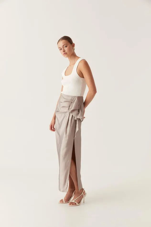 Aje Skirts Immersion Maxi Skirt Metallic Oyster Grey 8211 Women Aje Skirts Immersion Maxi Skirt Metallic Oyster Grey 8211 Women