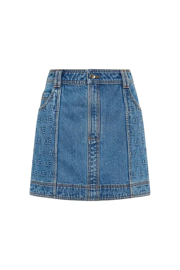 Aje Skirts Nika Logo Denim Mini Skirt 90039s Wash 8211 Women Aje Skirts Nika Logo Denim Mini Skirt 90039s Wash 8211 Women