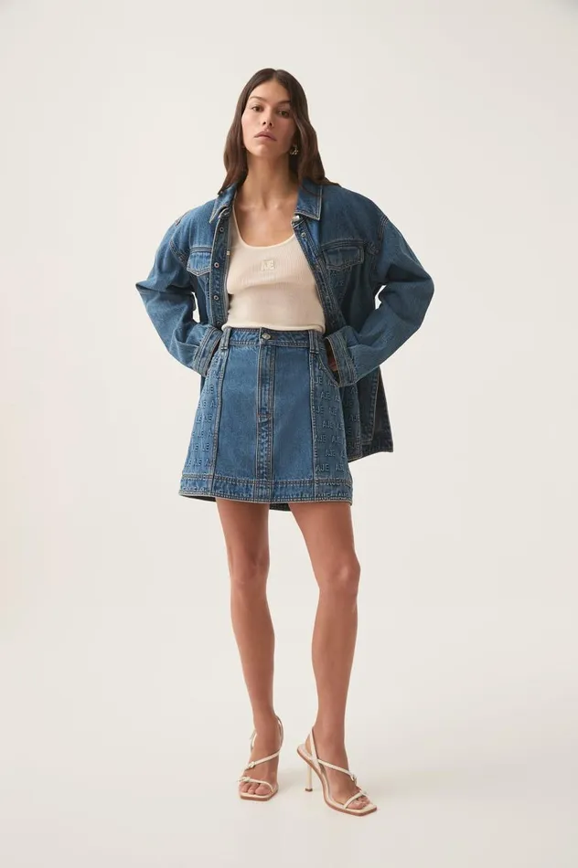Aje Skirts Nika Logo Denim Mini Skirt 90039s Wash 8211 Women Aje Skirts Nika Logo Denim Mini Skirt 90039s Wash 8211 Women