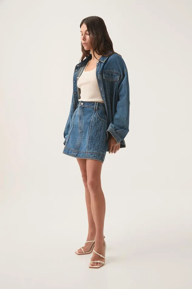 Aje Skirts Nika Logo Denim Mini Skirt 90039s Wash 8211 Women Aje Skirts Nika Logo Denim Mini Skirt 90039s Wash 8211 Women