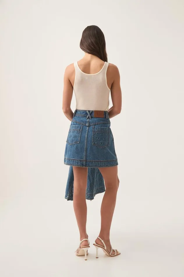 Aje Skirts Nika Logo Denim Mini Skirt 90039s Wash 8211 Women Aje Skirts Nika Logo Denim Mini Skirt 90039s Wash 8211 Women