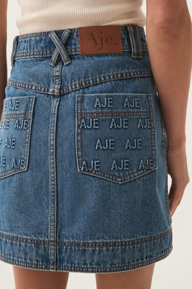 Aje Skirts Nika Logo Denim Mini Skirt 90039s Wash 8211 Women Aje Skirts Nika Logo Denim Mini Skirt 90039s Wash 8211 Women