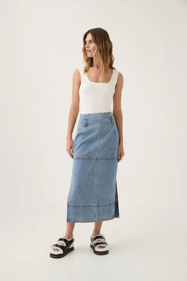 Aje Skirts Outline Denim Midi Skirt Coastal Blue 8211 Women